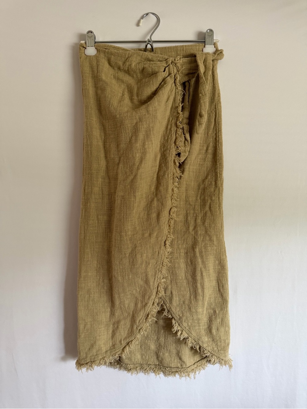 Free People Women’s Wrap Tie Midi Skirt Raw Hem Olive Tan Size XS
